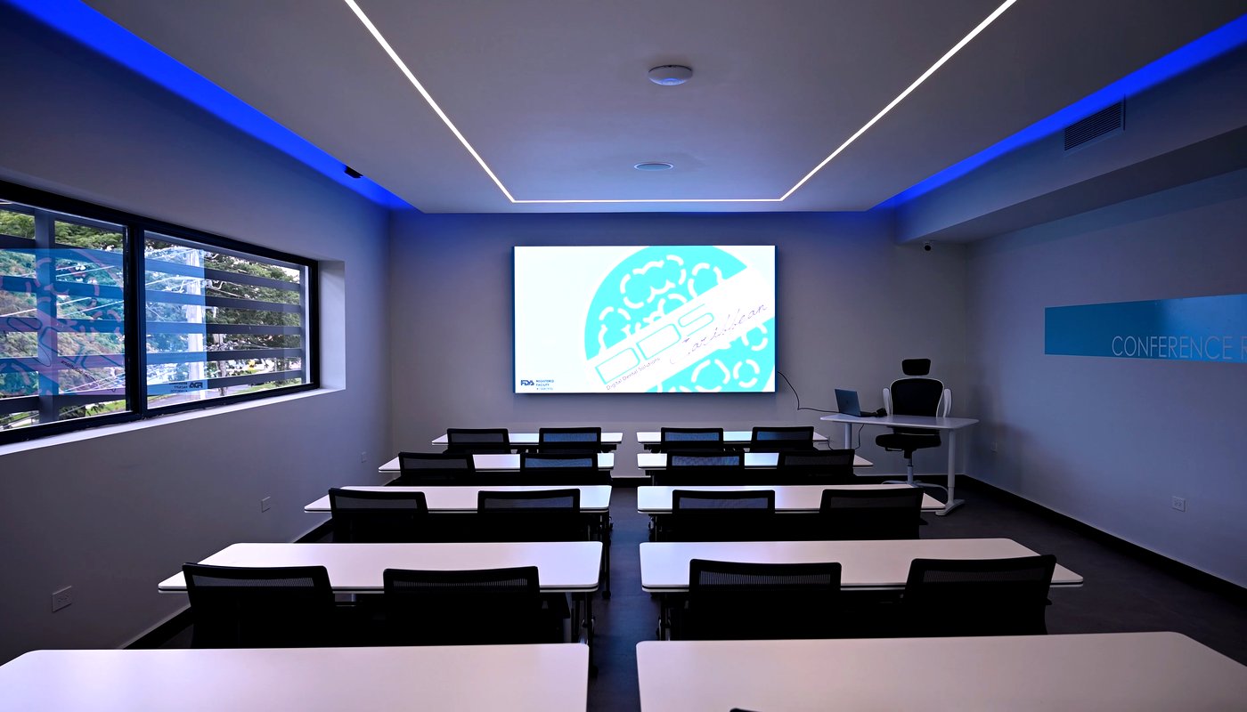 DDS Caribbean training and conference room with digital dentistry presentation